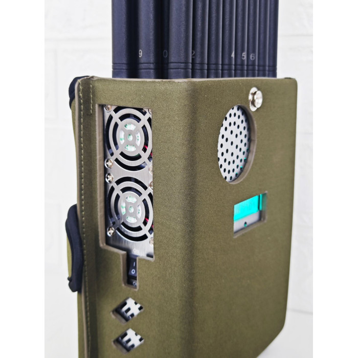 Потужна портативна глушилка сигналів мобільного зв'язку для кабінету, в автомобіль «PREDATOR-24» (2G/3G/4G/5G/GSM/DCS/GPS L1-L5/RC 315, 433-434, 868/WI-Fi 2.4G 5.2G 5.8G/PCS/UFH/CDMA/VHF/LOJACK) 24 Вт