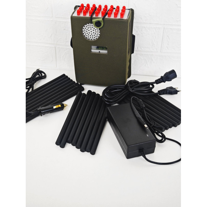 Потужна портативна глушилка сигналів мобільного зв'язку для кабінету, в автомобіль «PREDATOR-24» (2G/3G/4G/5G/GSM/DCS/GPS L1-L5/RC 315, 433-434, 868/WI-Fi 2.4G 5.2G 5.8G/PCS/UFH/CDMA/VHF/LOJACK) 24 Вт